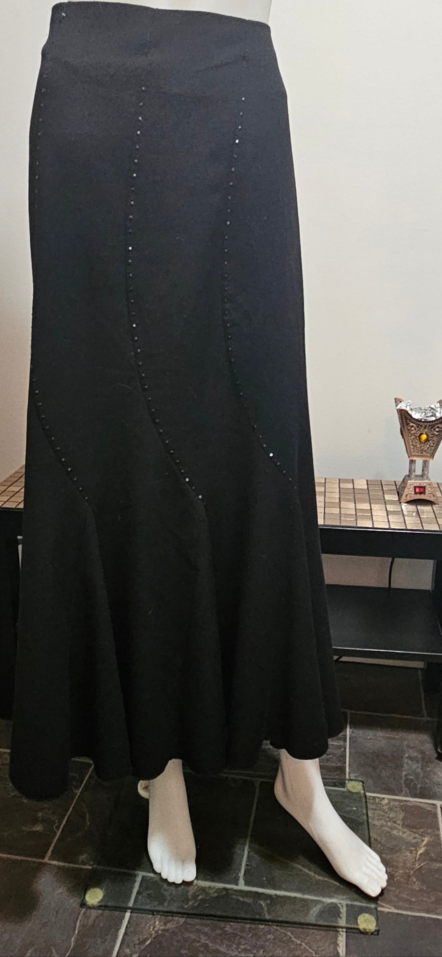 Black Maxi Skirt with Gemstone Detail