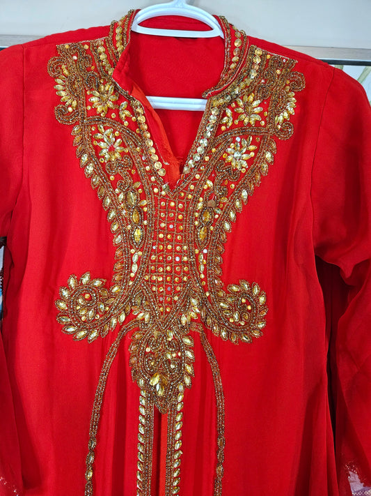 Red Kurti with Intricate Gold Beading - Size 46