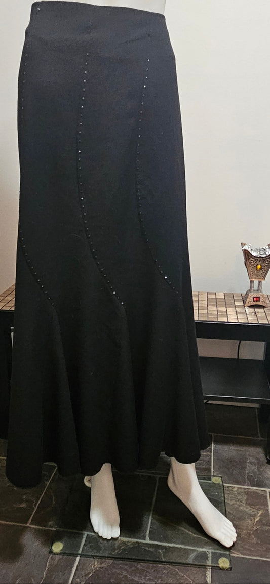 Black Maxi Skirt with Gemstone Detail