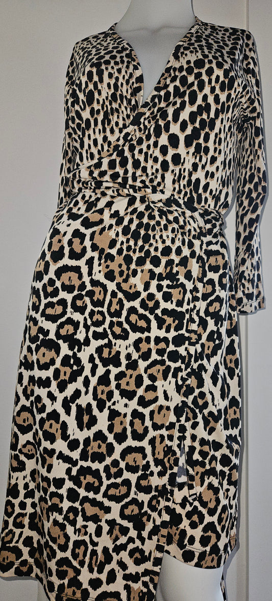 Wrap 3/4 Sleeve Leopard Print Cardigan
