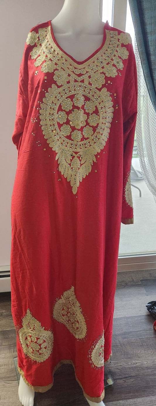 Red Embroidered Abaya