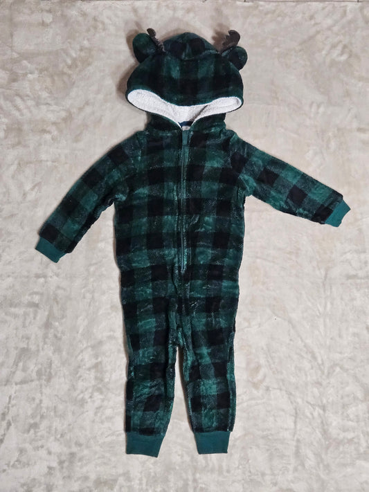 Green Checkered Fuzzy Onesie – 3T
