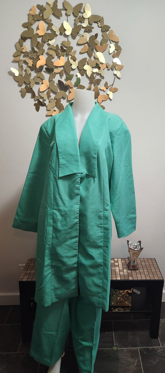 Custom-Made Turquoise Blue Jacket & Pant Suit Set – XL