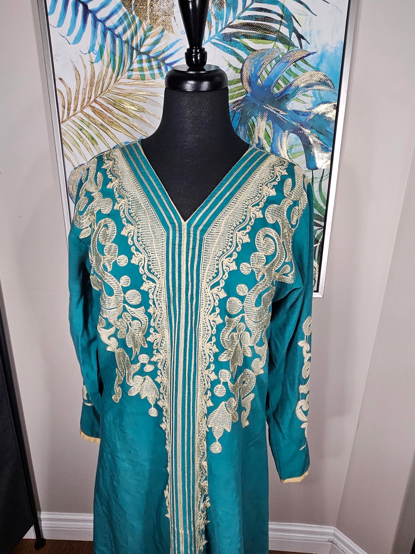 Turquoise Embroidered Abaya - Size 56