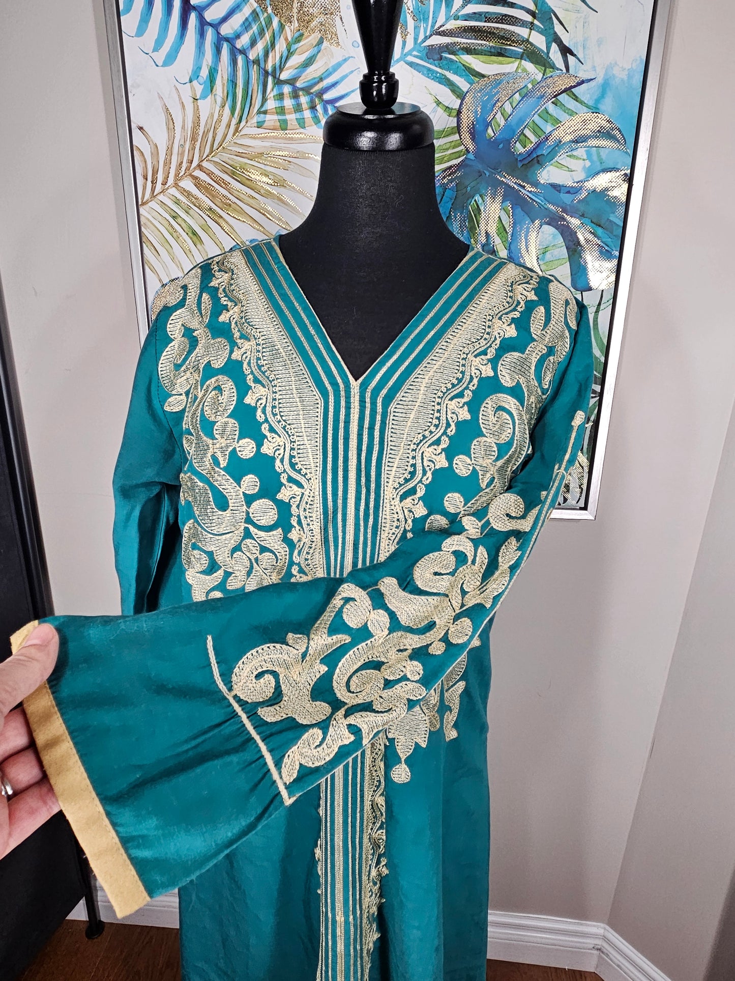 Turquoise Embroidered Abaya - Size 56