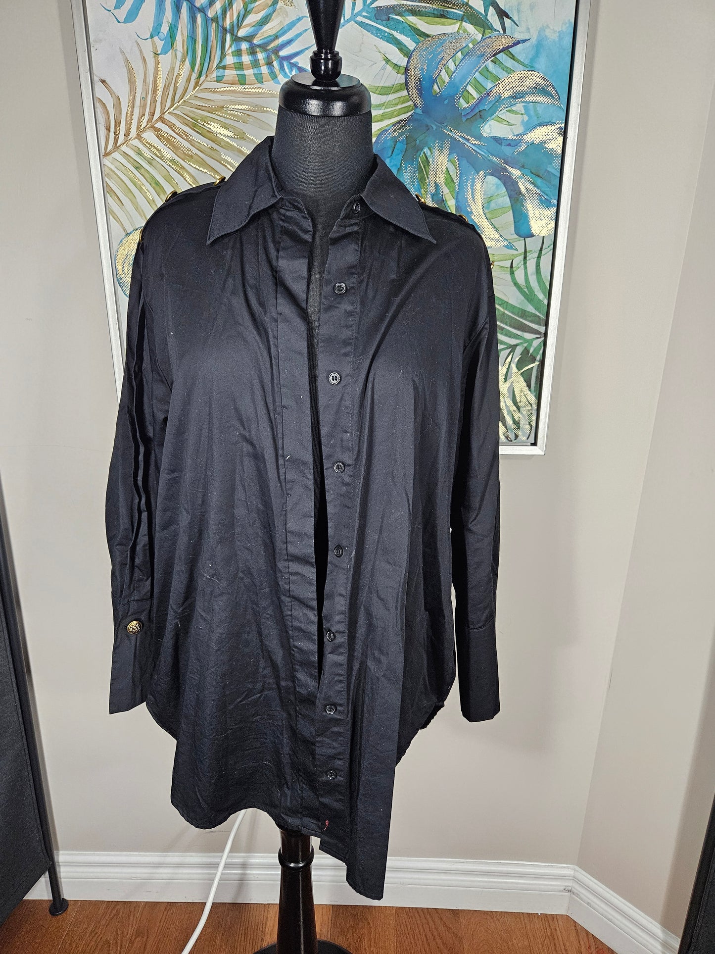 Black Blouse with Button Accents - Size 10