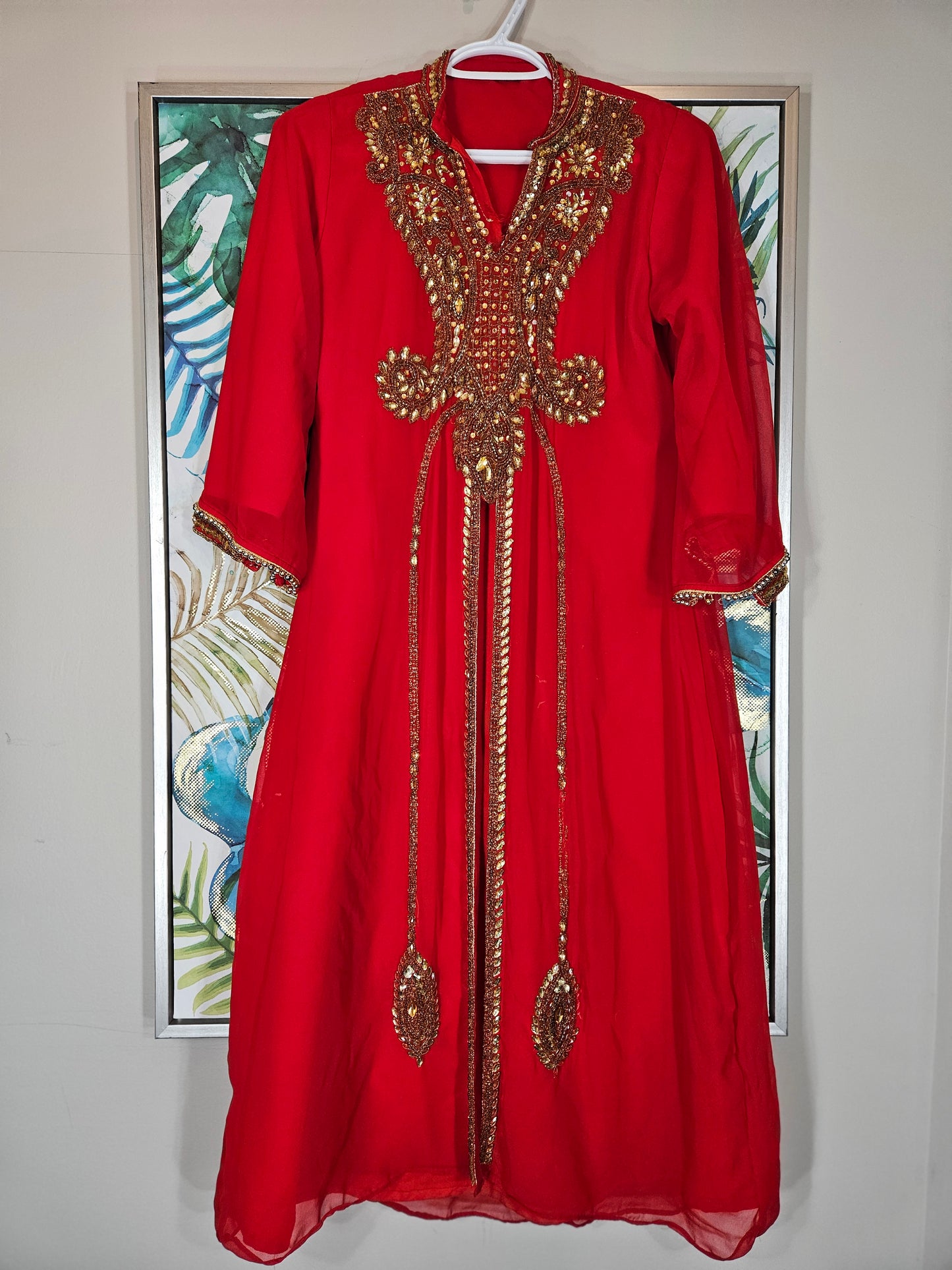 Red Kurti with Intricate Gold Beading - Size 46