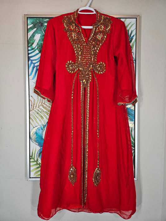 Red Kurti with Intricate Gold Beading - Size 46