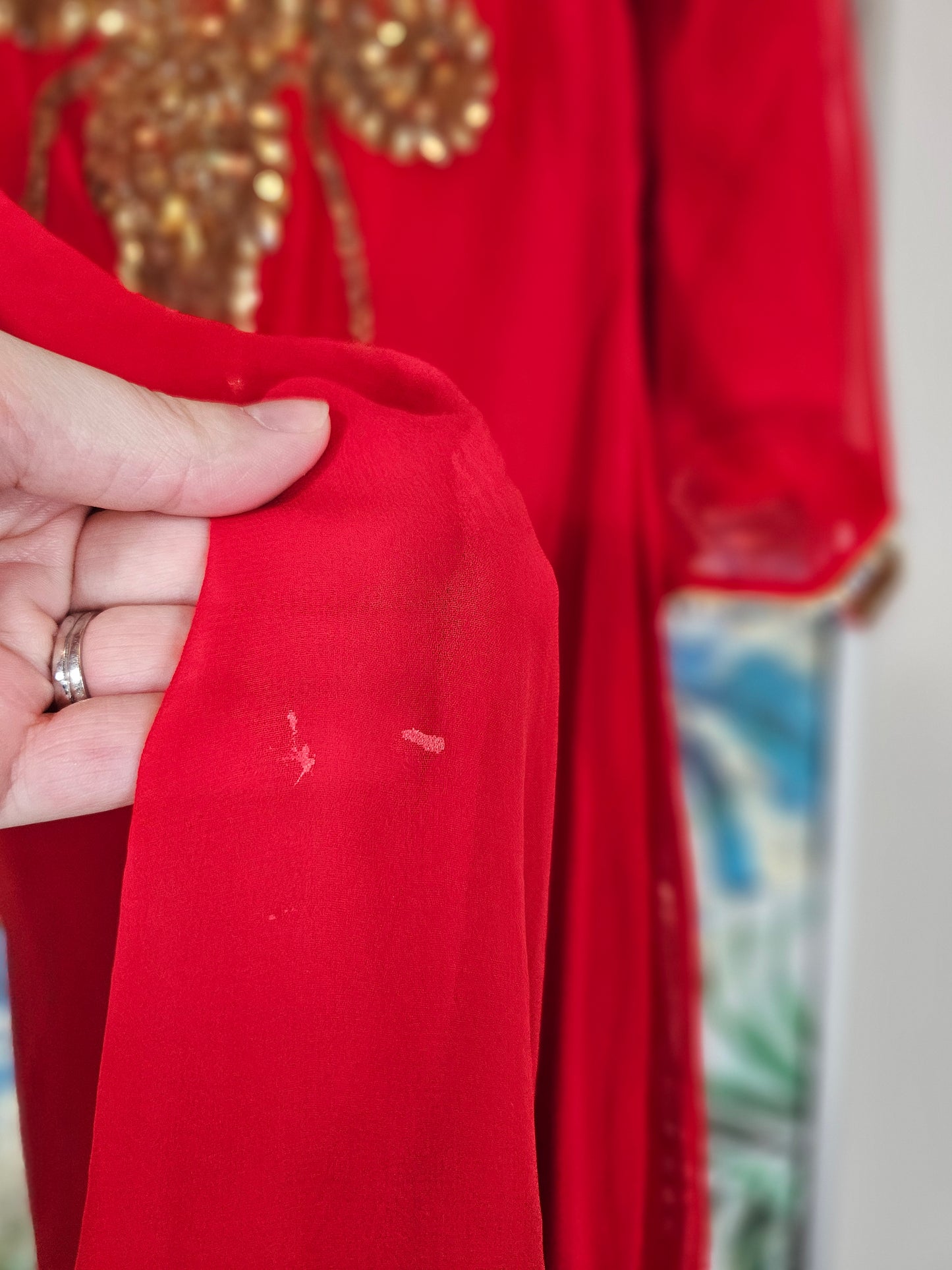 Red Kurti with Intricate Gold Beading - Size 46