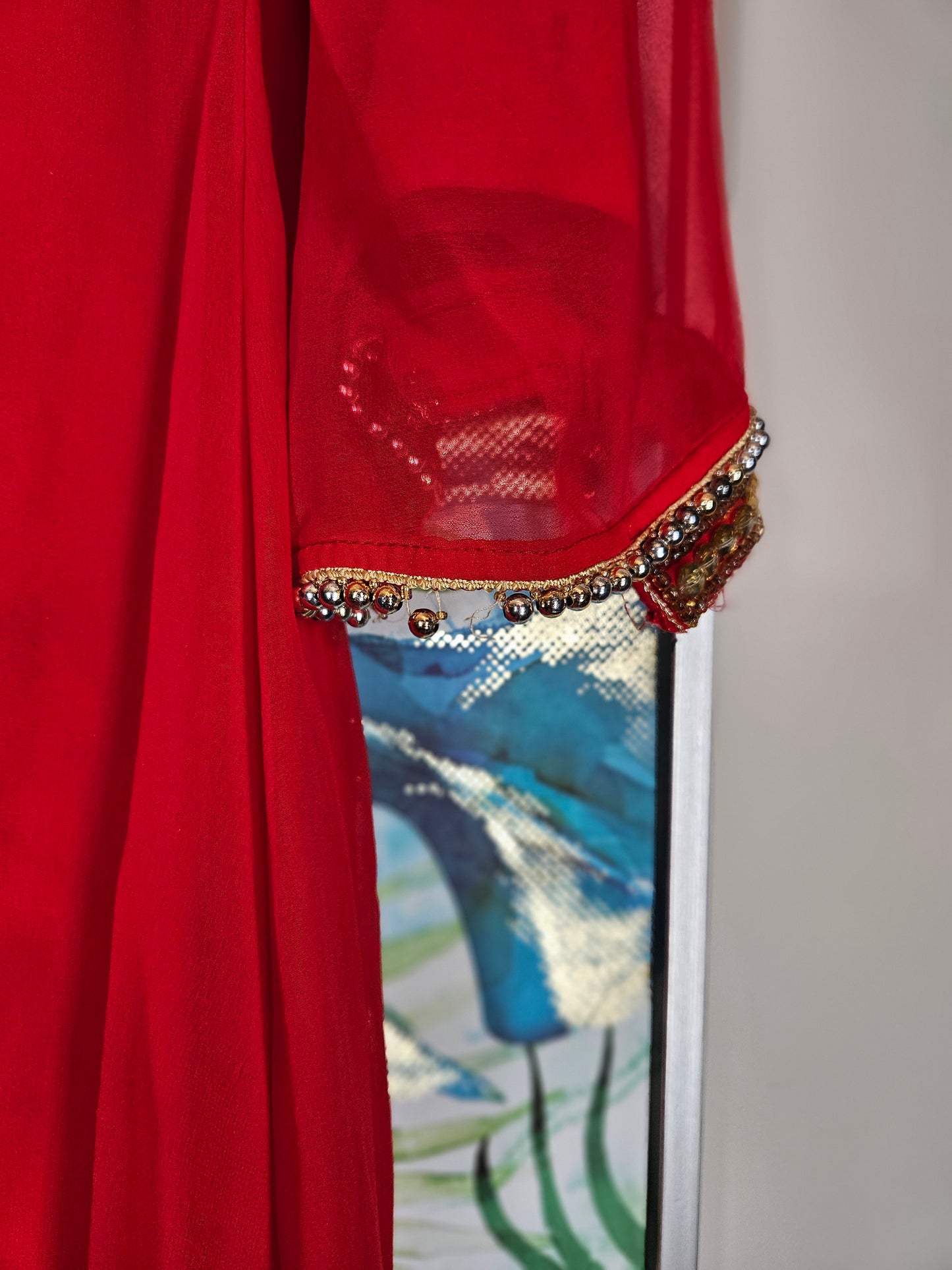 Red Kurti with Intricate Gold Beading - Size 46