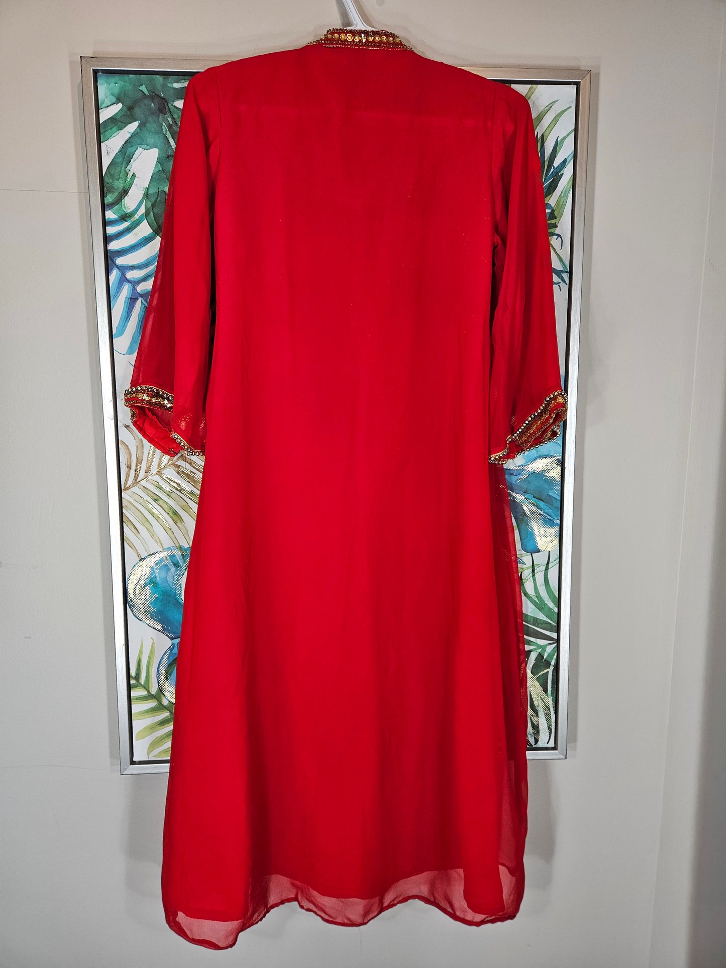 Red Kurti with Intricate Gold Beading - Size 46