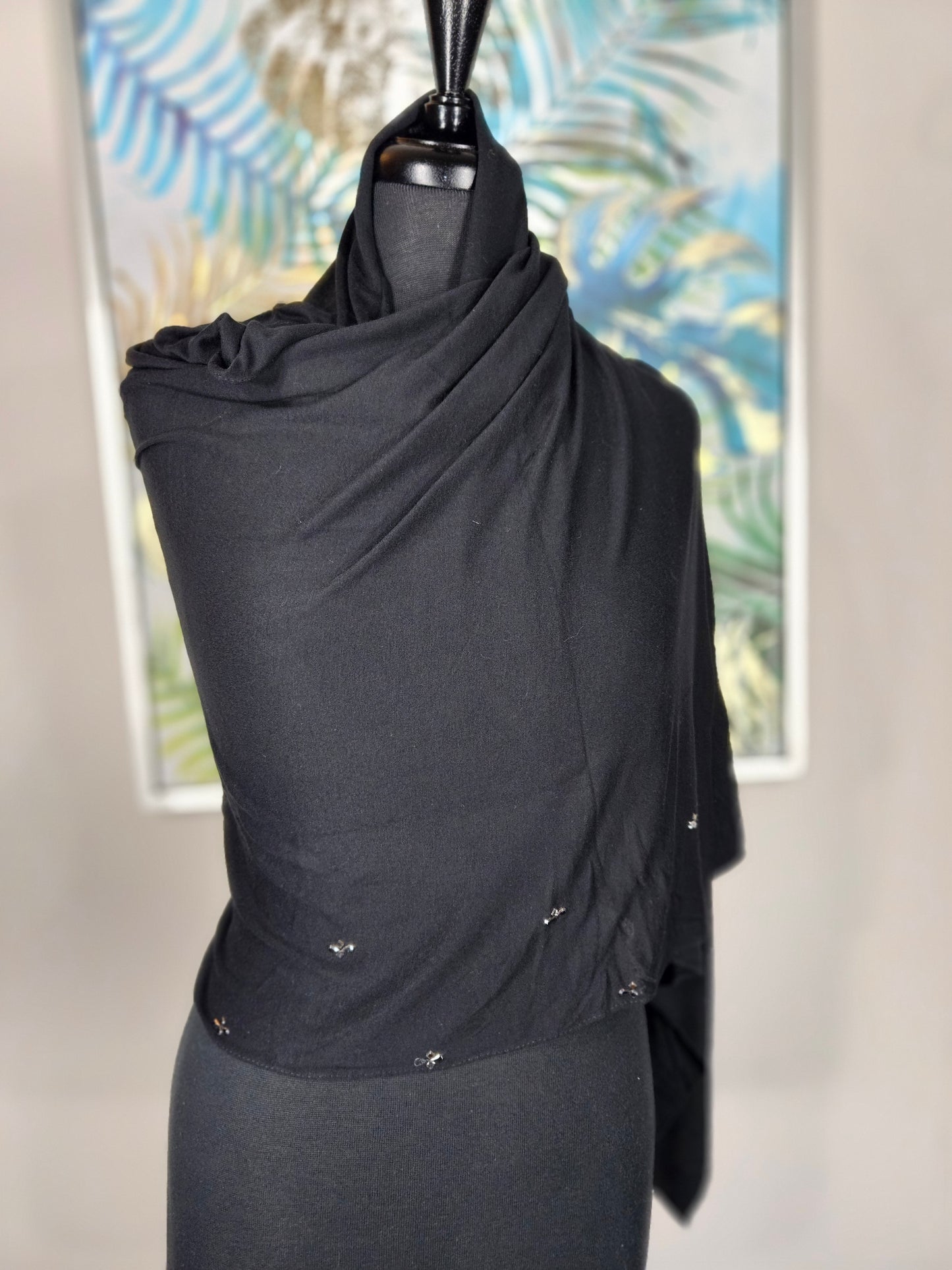 Black Hijab with Flower Gemstones
