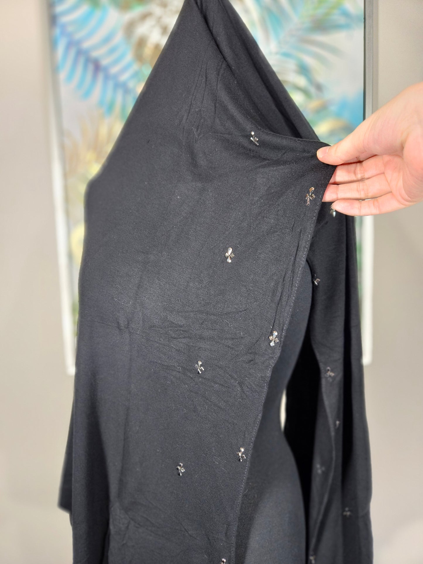 Black Hijab with Flower Gemstones