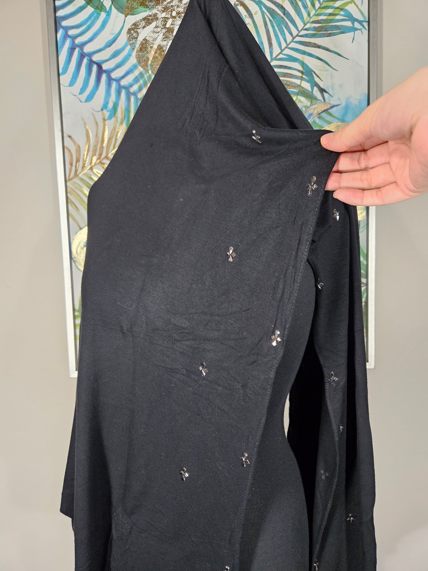 Black Hijab with Flower Gemstones