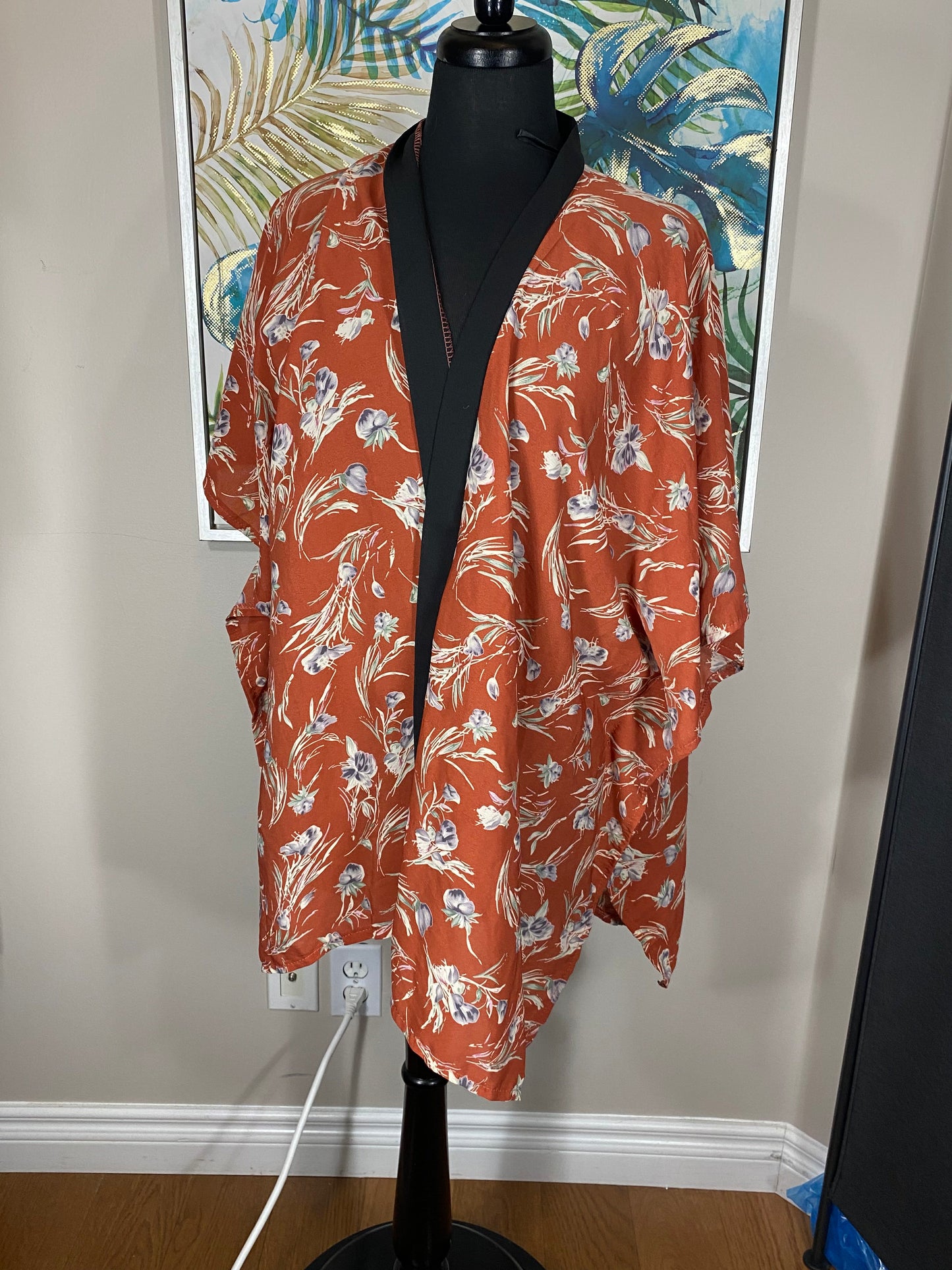 Orange Flowers Short Kimono - One Size