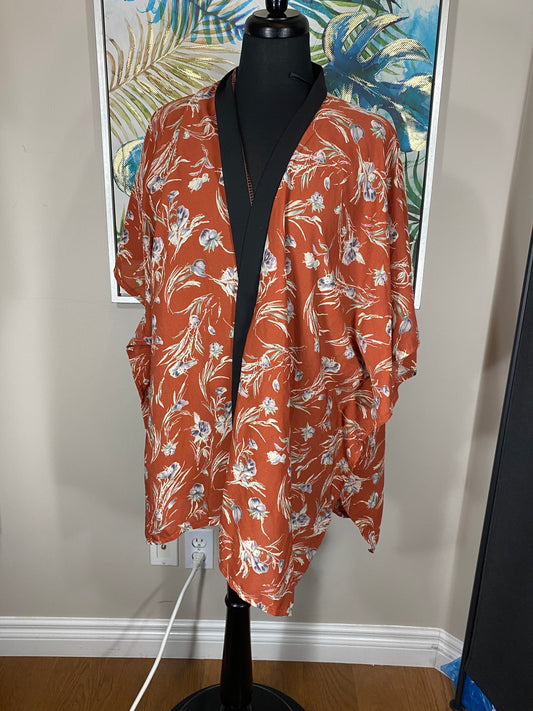 Orange Flowers Short Kimono - One Size