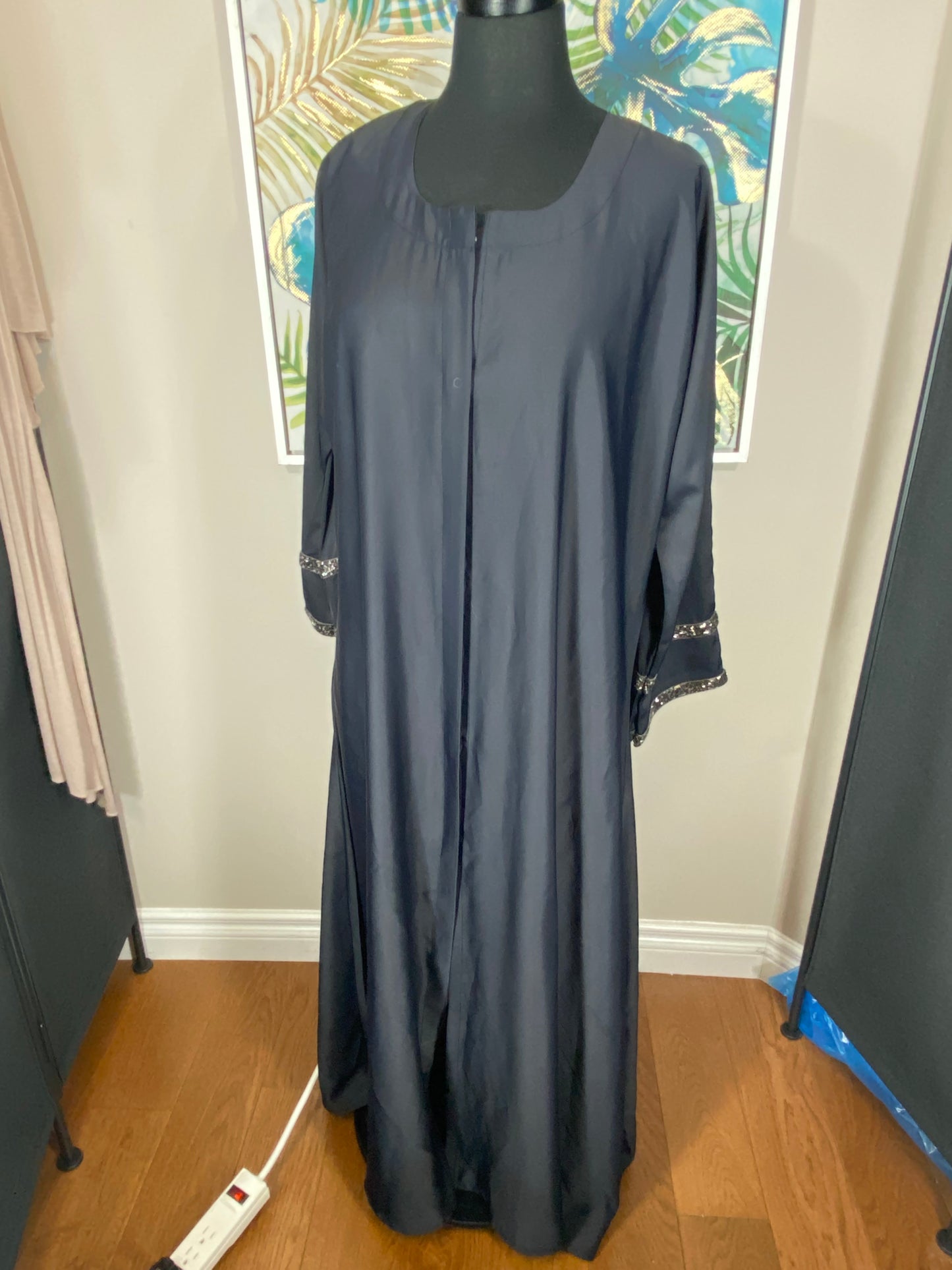 Black Abaya with Gold Sleeves - Size Medium
