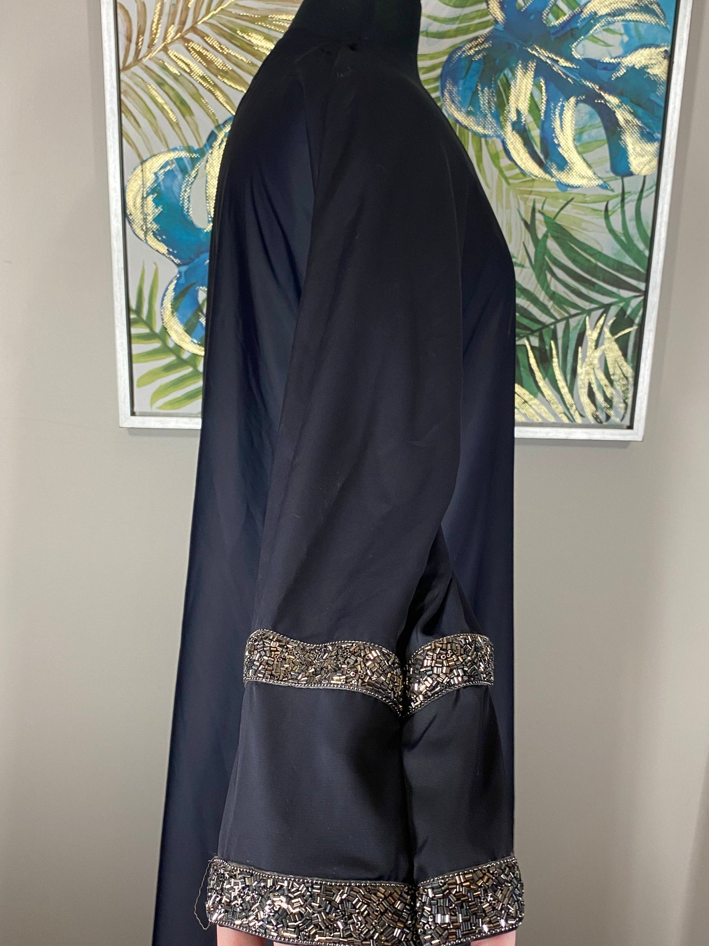 Black Abaya with Gold Sleeves - Size Medium