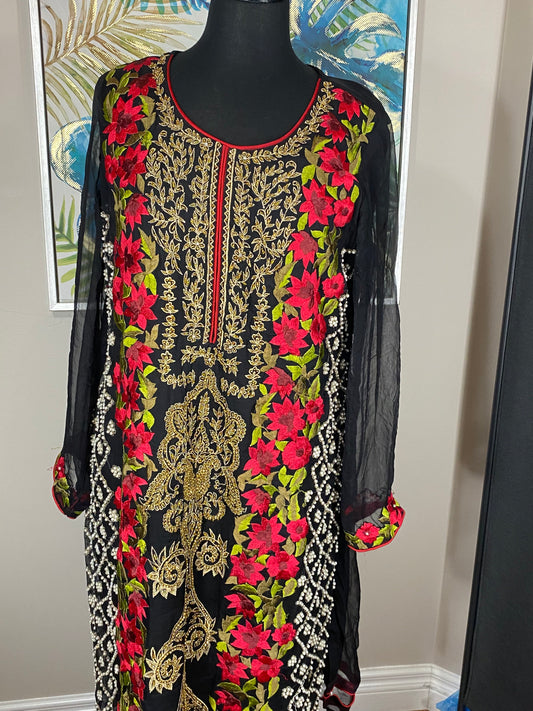 Red Embroidered Kurti - Size Large